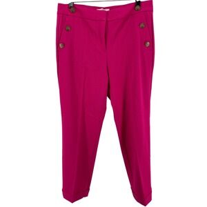 Loft Sailor Trouser Pants Womens 8 Pink Gold Button Accent Cuffed Ankle Career